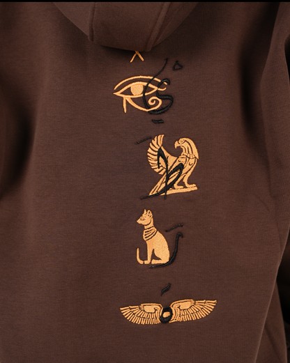 Sayatara pharaonic embroidered brown hoodie