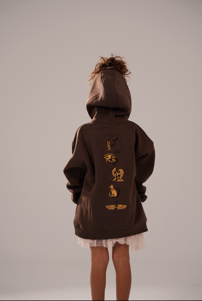 Sayatara pharaonic embroidered brown hoodie