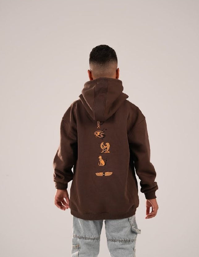 Sayatara pharaonic embroidered brown hoodie