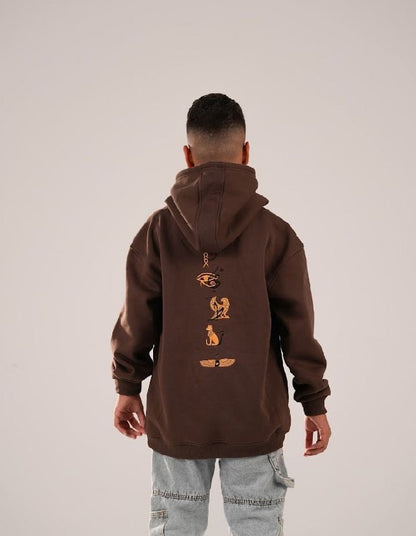 Sayatara pharaonic embroidered brown hoodie