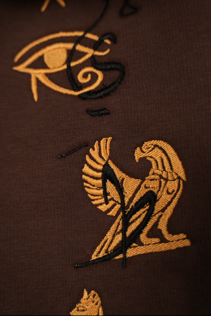 Sayatara pharaonic embroidered brown hoodie