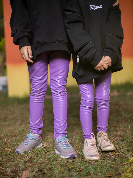 Fleece-Lined Leather Pants In Purple