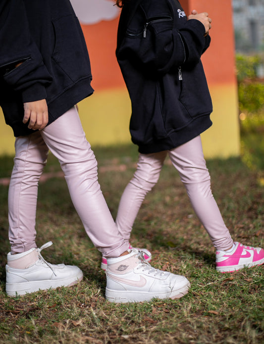 Fleece-Lined Leather Pants In Nude