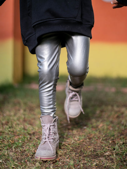 Fleece-Lined Leather Pants In  Silver